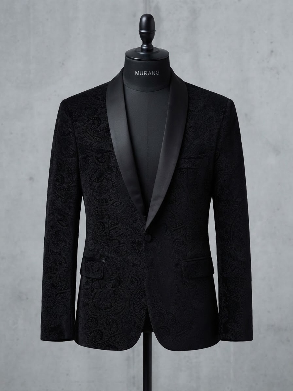 Murano Black Paisley Jacquard Satin Shawl Lapel Tuxedo Jacket